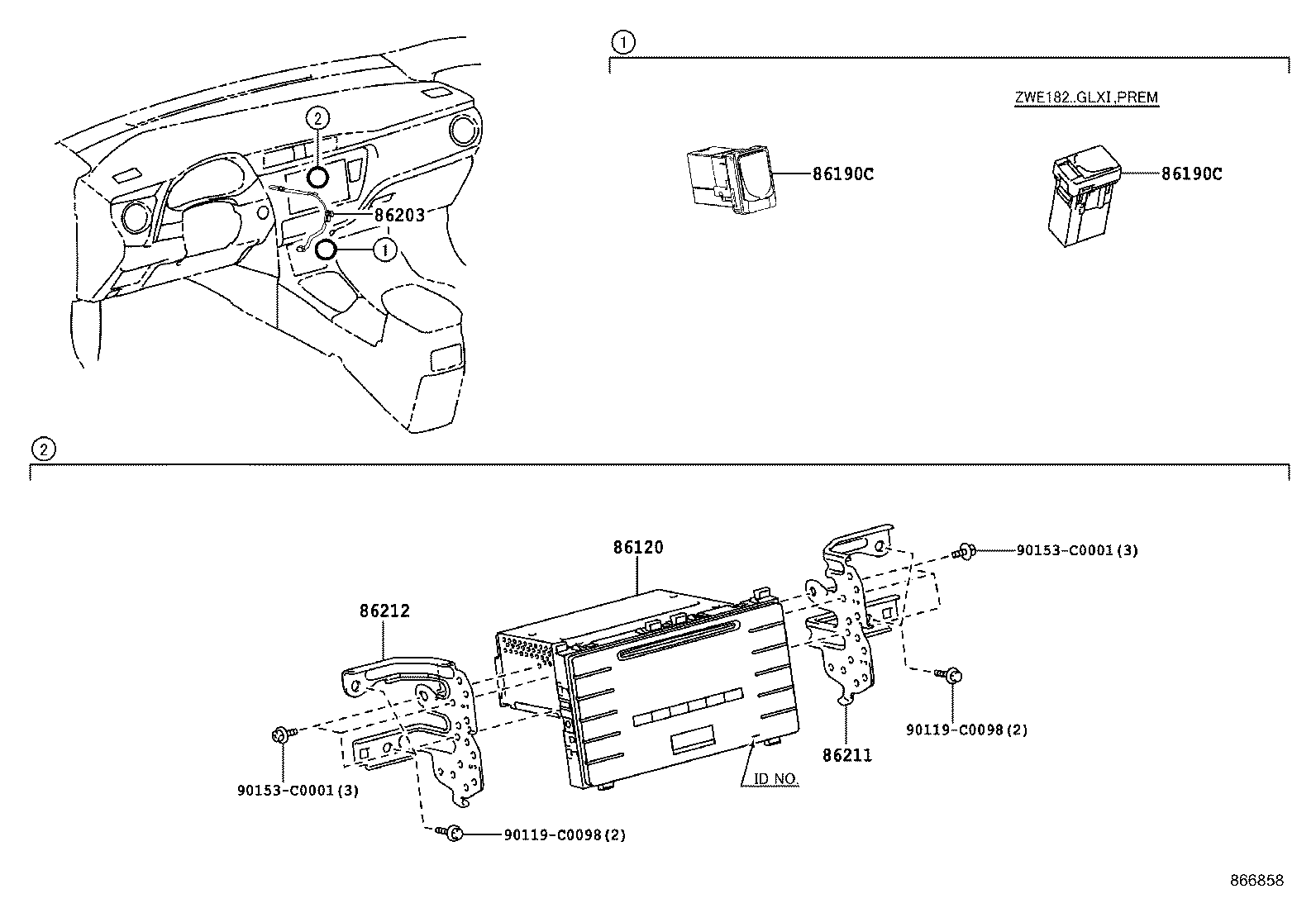 86190-0R020 ADAPTER ASSY, STEREO JACK, NO.1 product image