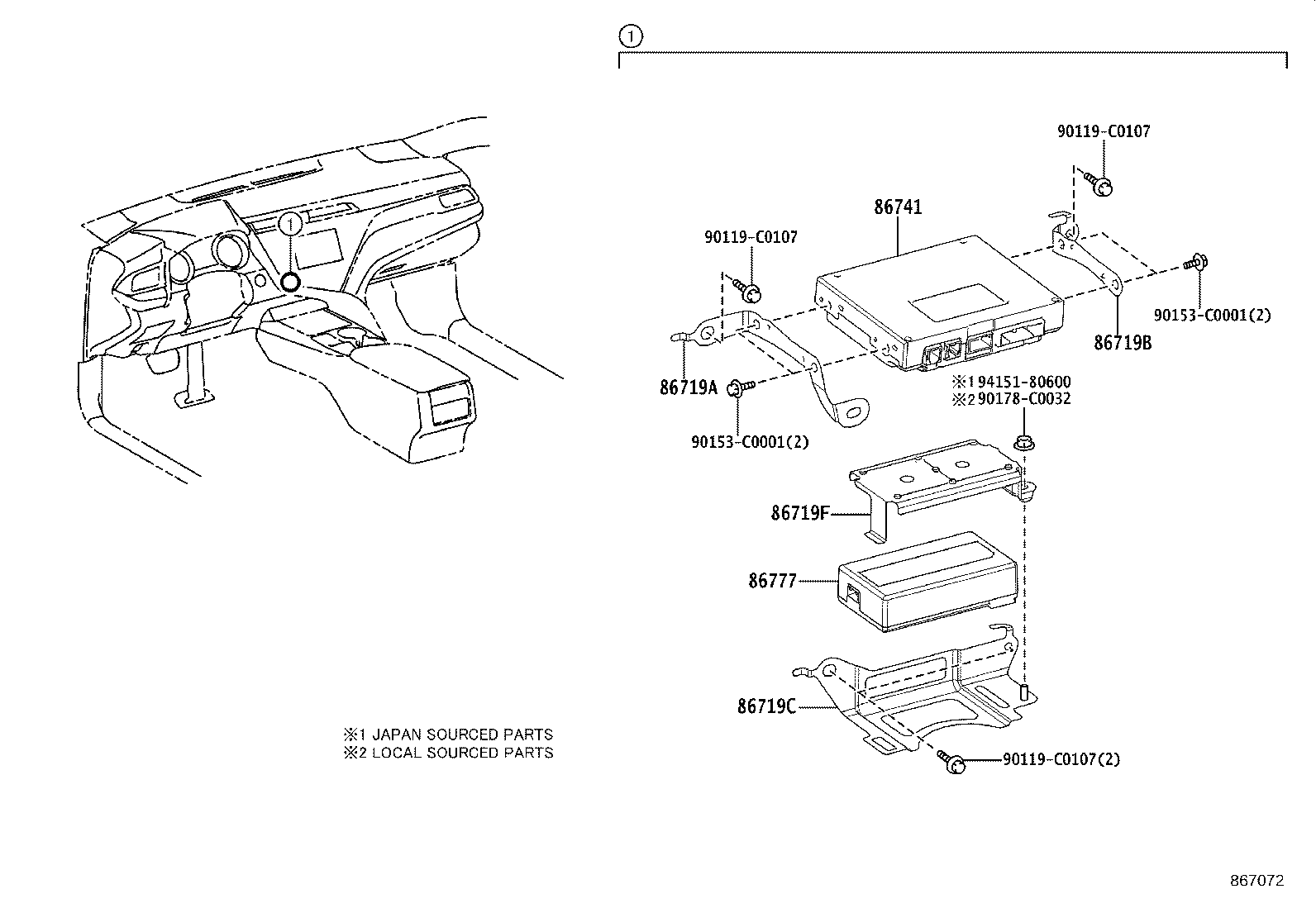 86719-06080 BRACKET, TELEPHONE NO.1 product image
