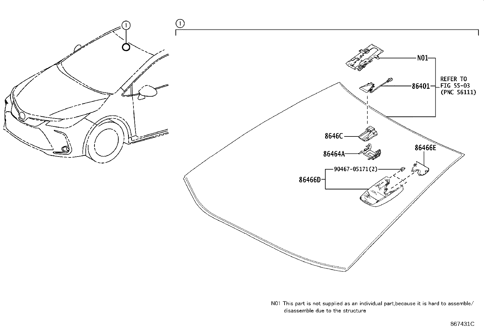 86401-12010 HOOD SUB-ASSY, FORWARD RECOGNITION W/HEATER product image