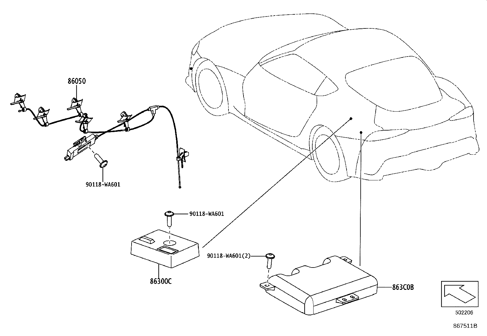 Toyota 86300-WAA05 ANTENNA ASSY, AMPLIFIER, NO.1
