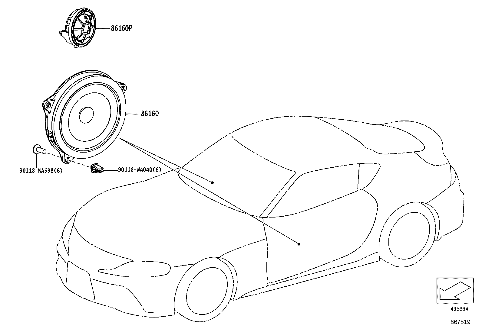 86150-WAA04 SPEAKER ASSY, REAR NO.2 product image