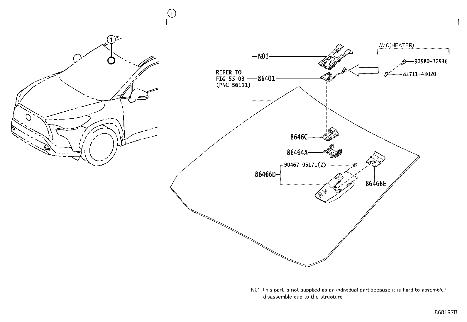 86401-16010 HOOD SUB-ASSY, FORWARD RECOGNITION W/HEATER product image