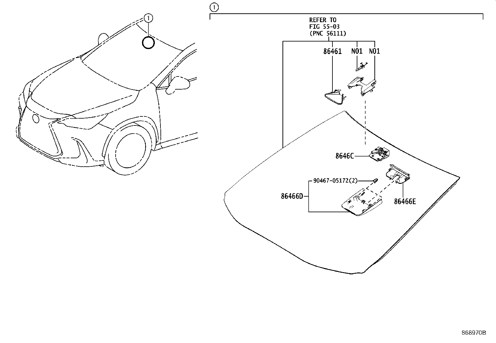 Toyota 86467-78020 COVER, FORWARD RECOGNITION, NO.2