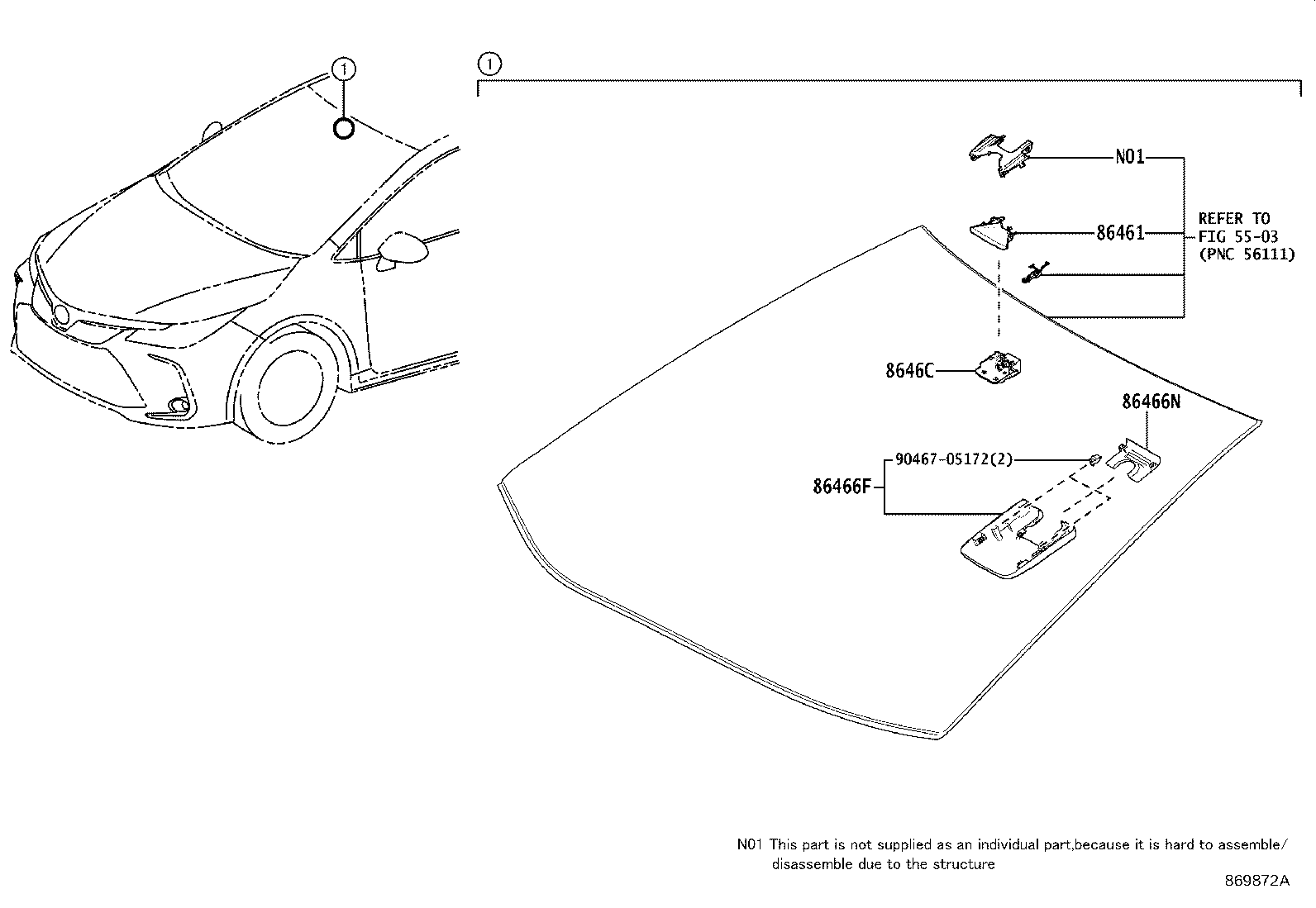 86401-12010 HOOD SUB-ASSY, FORWARD RECOGNITION W/HEATER product image