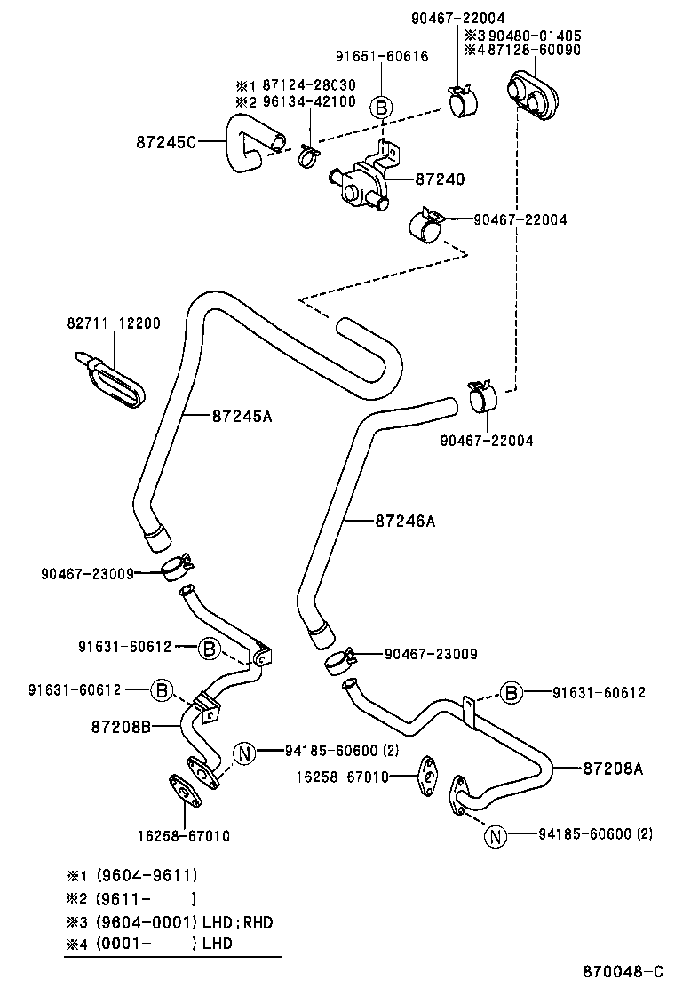 99555-10300 HOSE, REAR HEATER WATER OUTLET, E (TO ENGINE) product image