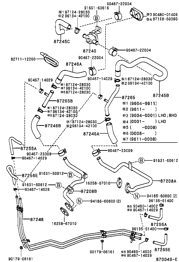 99555-10300 HOSE, REAR HEATER WATER OUTLET, E (TO ENGINE) product image