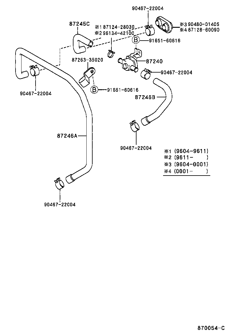 99555-10300 HOSE, REAR HEATER WATER OUTLET, E (TO ENGINE) product image