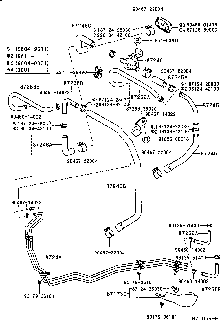 99555-10300 HOSE, REAR HEATER WATER OUTLET, E (TO ENGINE) product image