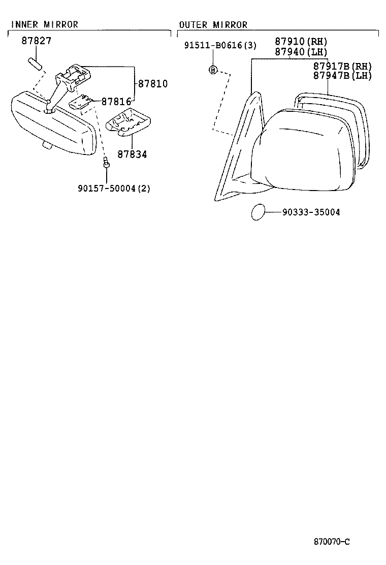 87947-60620 MIRROR, OUTER REAR VIEW, LH product image