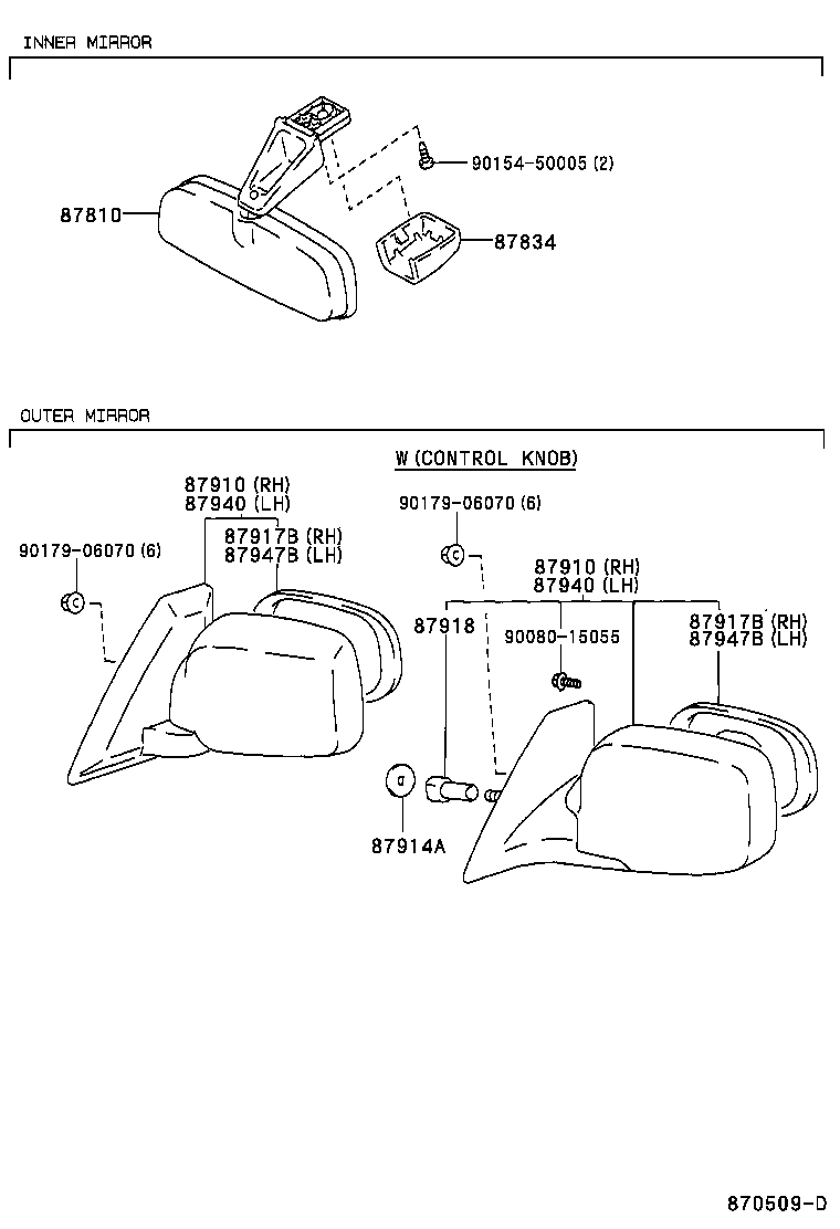 87910-0A020 MIRROR ASSY, OUTER REAR VIEW, RH product image