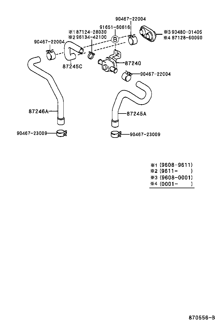 99555-10300 HOSE, REAR HEATER WATER OUTLET, E (TO ENGINE) product image