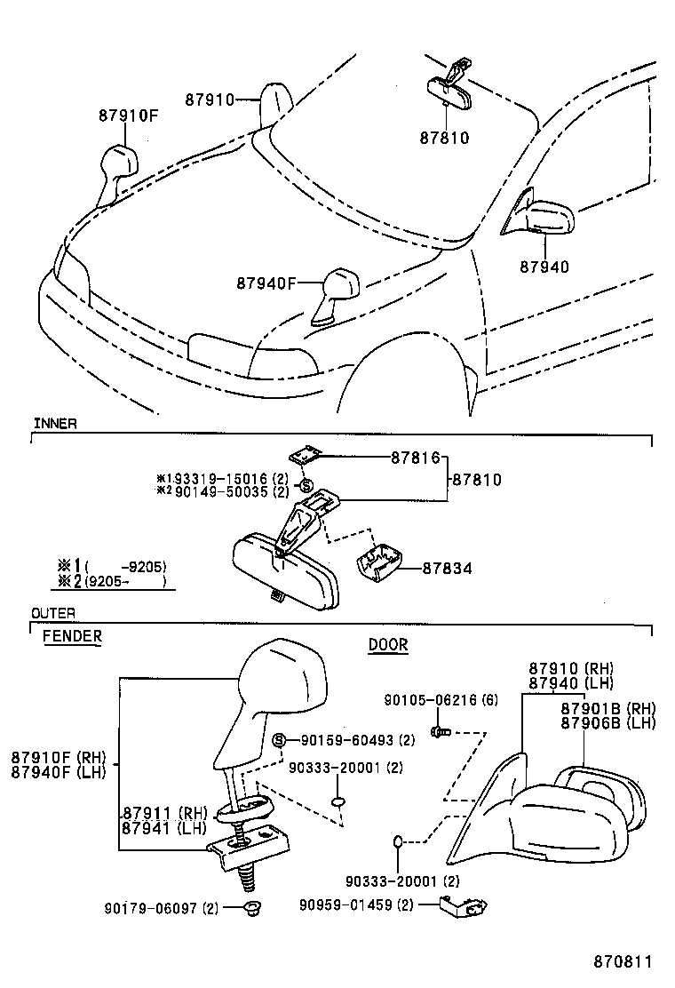 87910-13080 MIRROR ASSY, OUTER REAR VIEW, RH product image