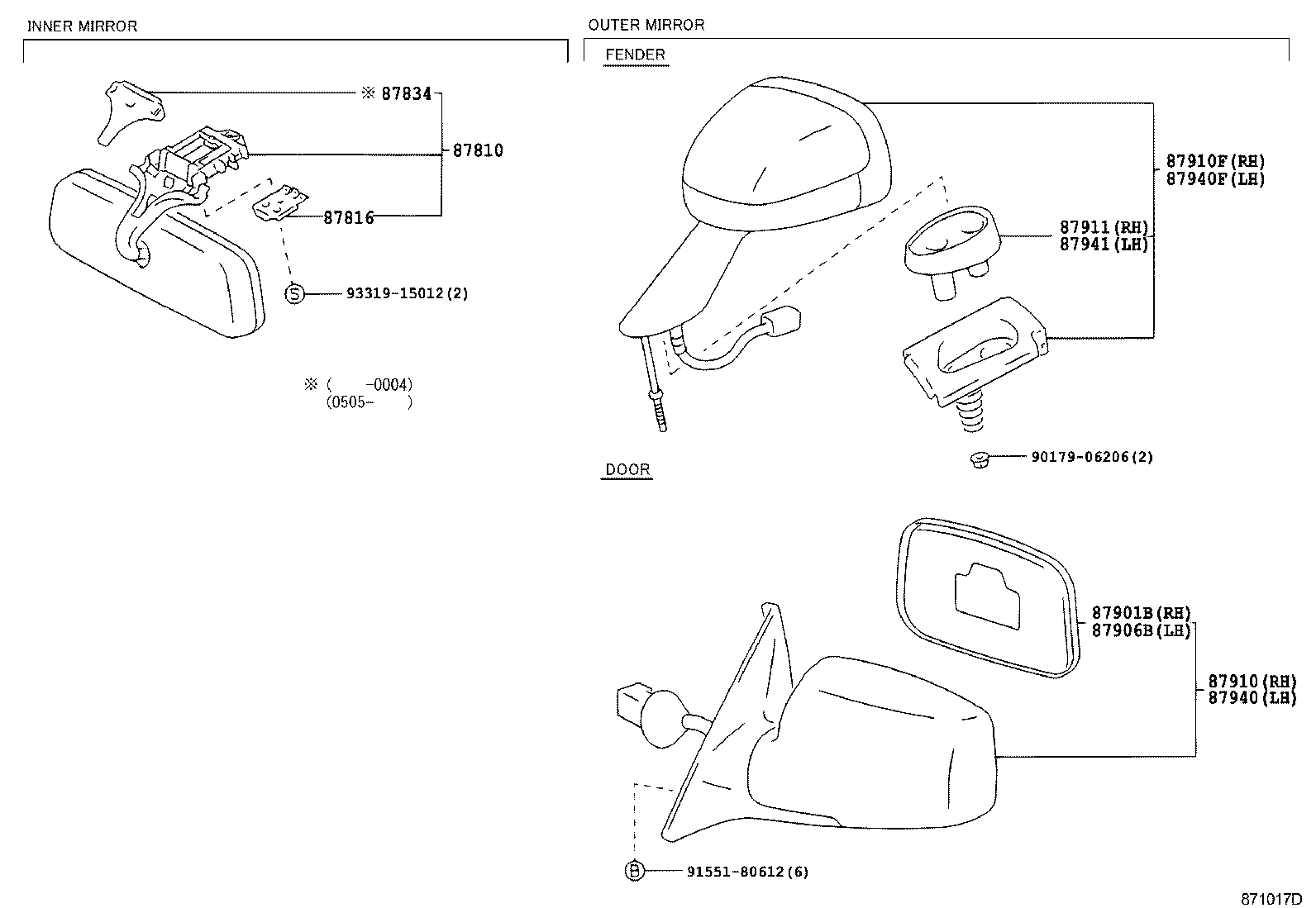 87931-40060 MIRROR SUB-ASSY, OUTER REAR VIEW, RH product image