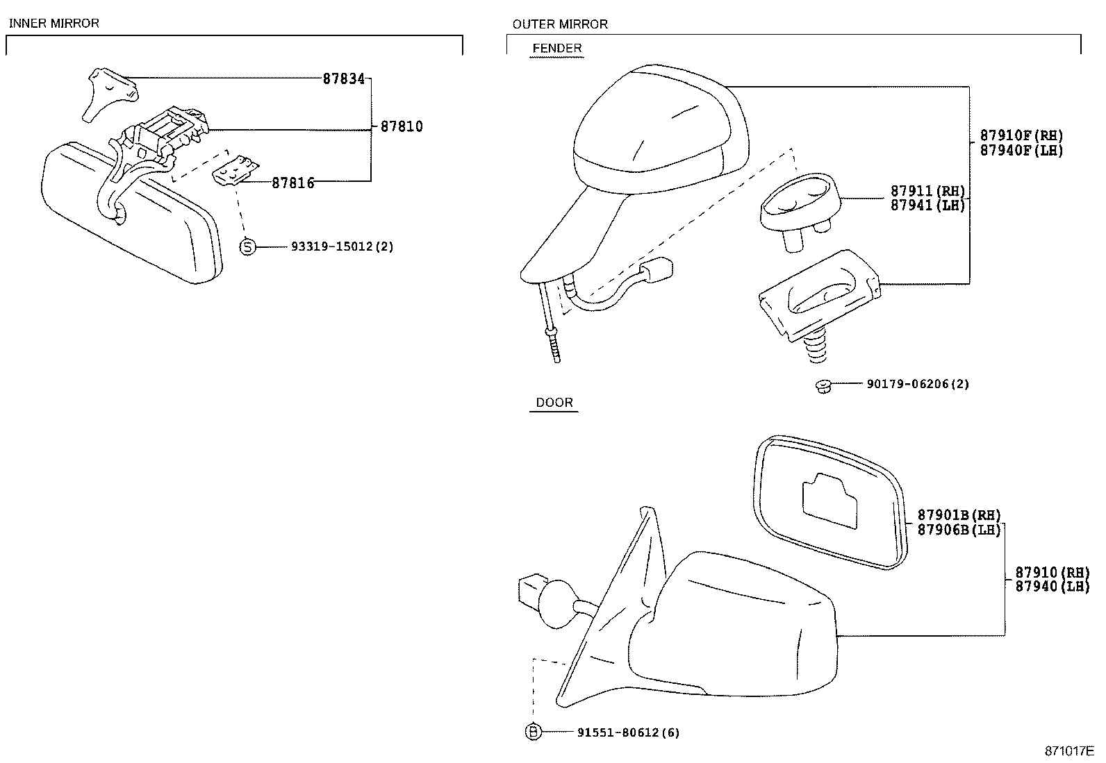 87931-40090 MIRROR SUB-ASSY, OUTER REAR VIEW, RH product image