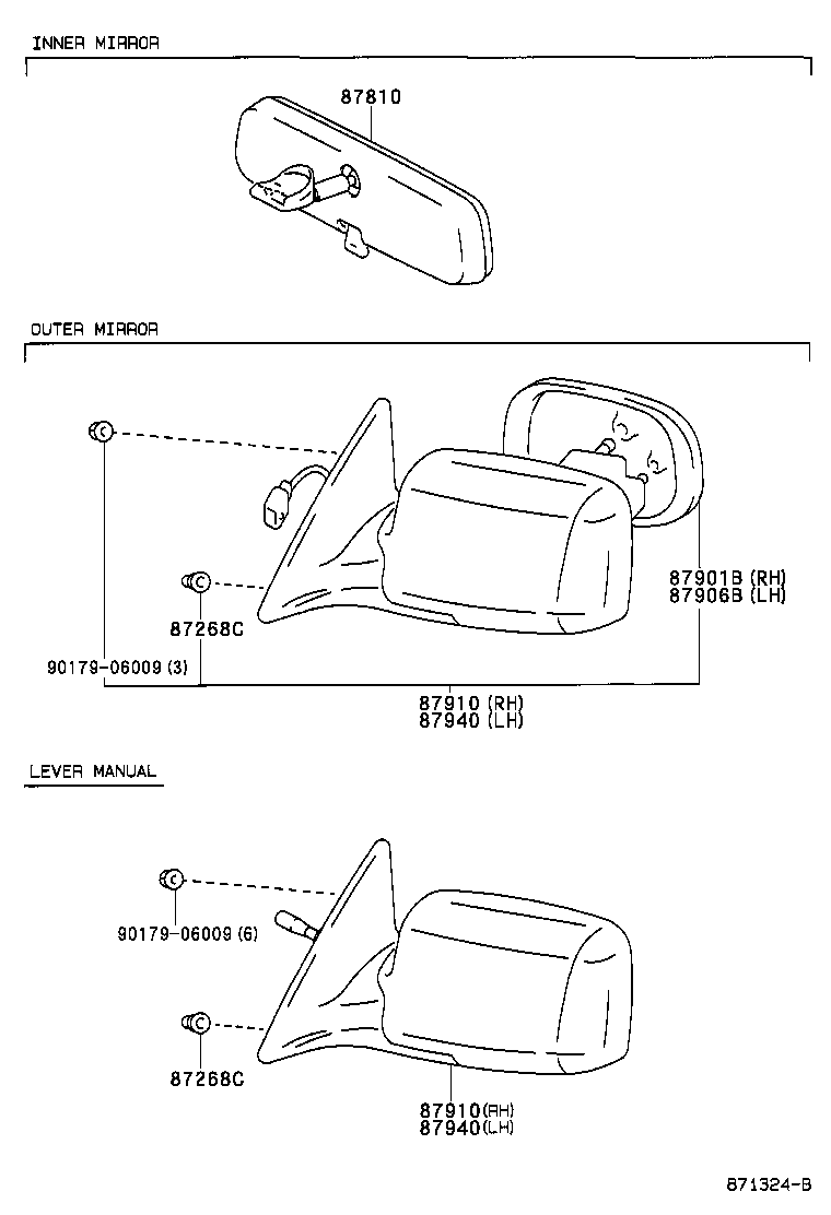 87931-33280 MIRROR SUB-ASSY, OUTER REAR VIEW, RH product image