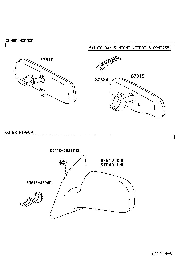 87810-08010 MIRROR ASSY, INNER REAR VIEW product image