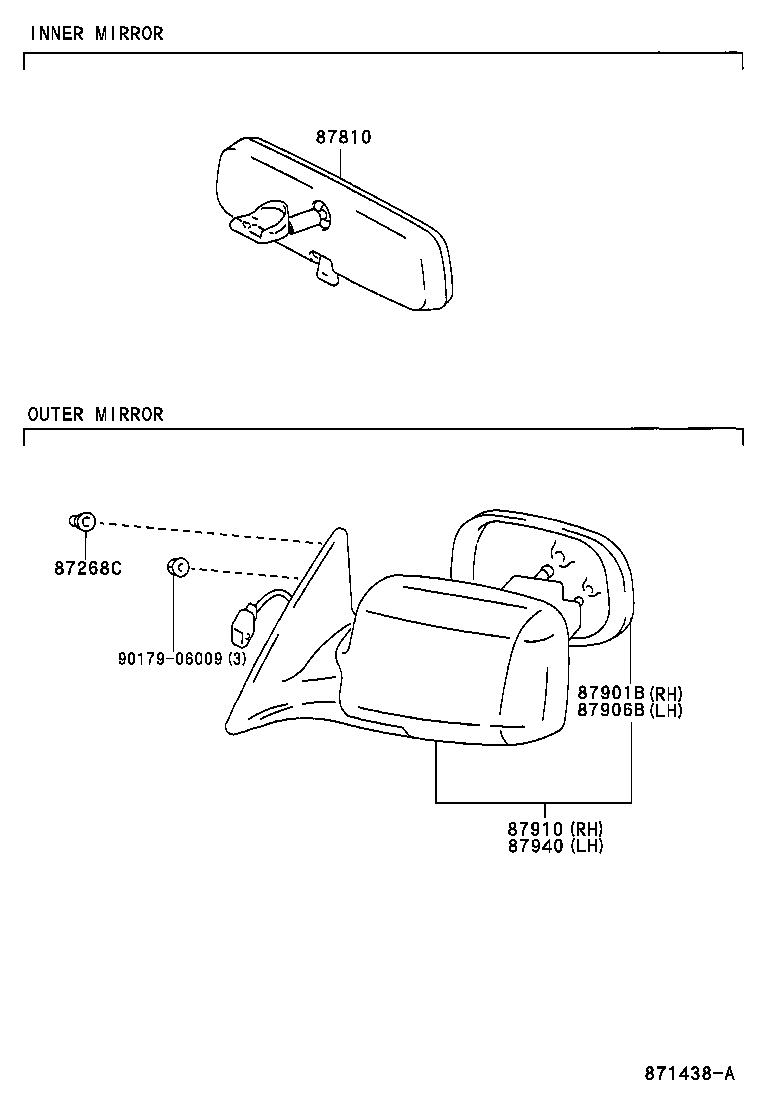 87931-33240 MIRROR SUB-ASSY, OUTER REAR VIEW, RH product image