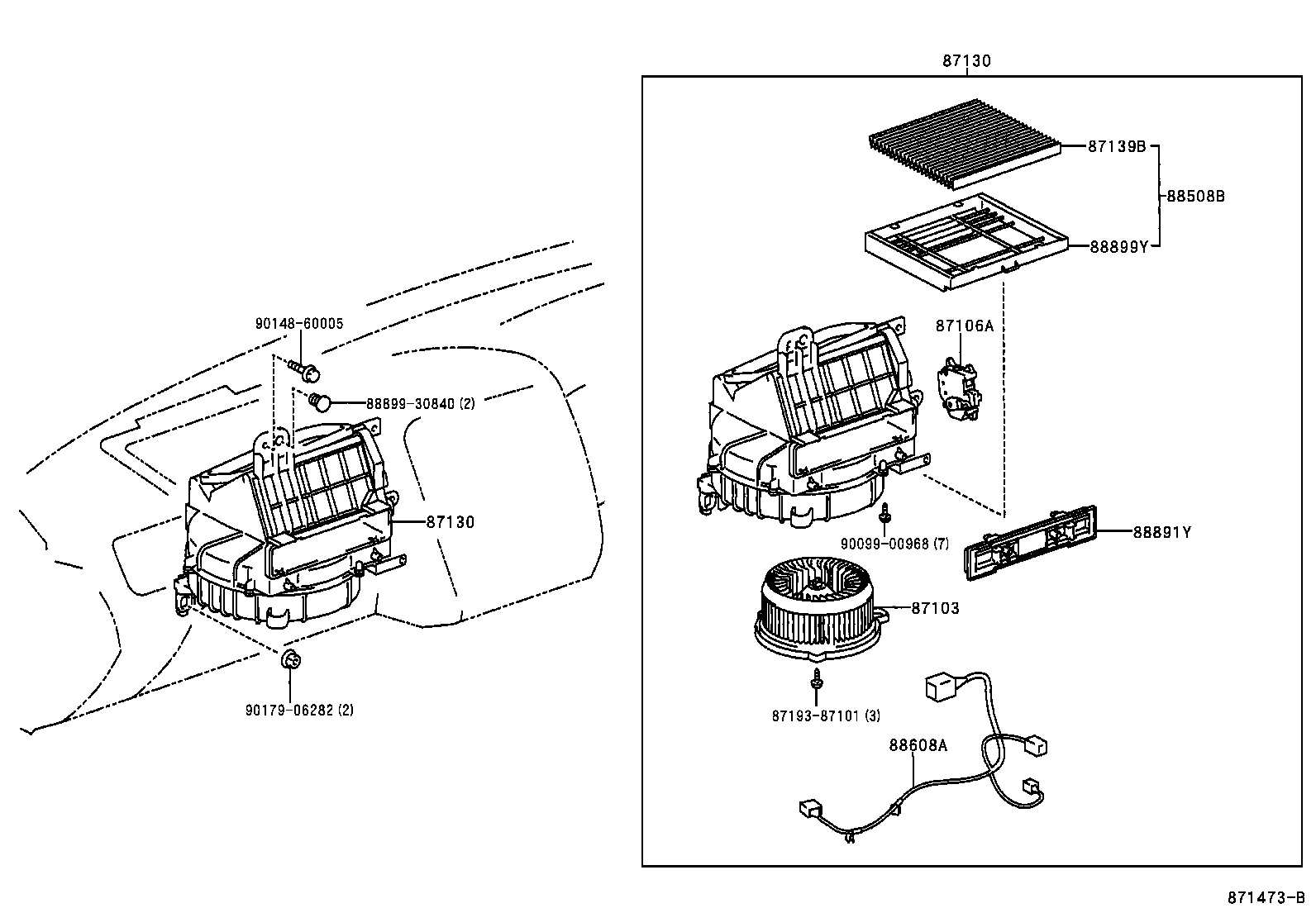 87103-30380 MOTOR SUB-ASSY, HEATER BLOWER, W/FAN product image
