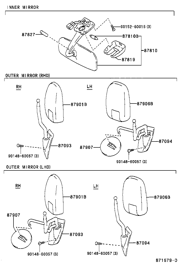87093-37110 STAY SUB-ASSY, OUTER REAR VIEW MIRROR, UPPER RH product image