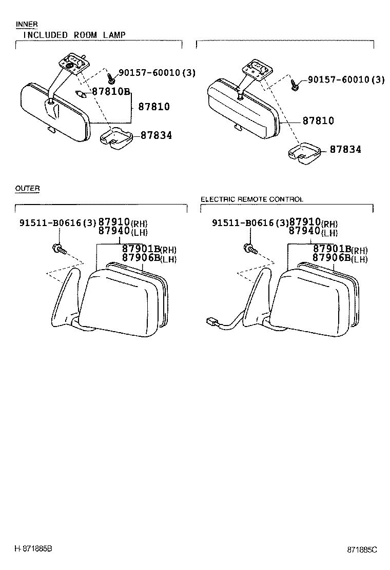 87931-35470 MIRROR SUB-ASSY, OUTER REAR VIEW, RH product image