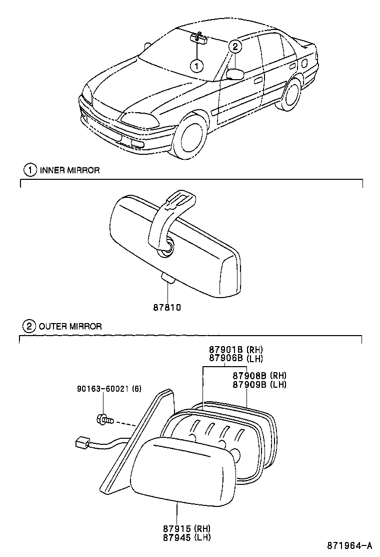 87901-05010 MIRROR SUB-ASSY, OUTER REAR VIEW, RH product image
