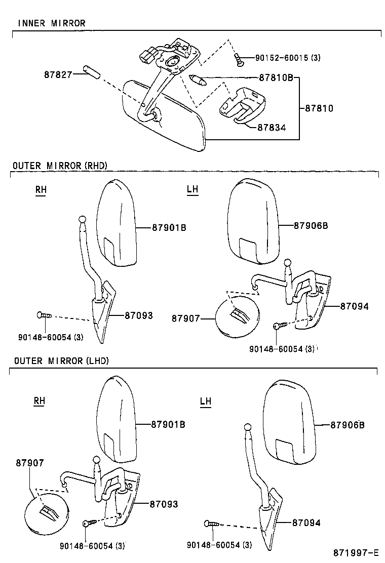 87901-37100 MIRROR SUB-ASSY, OUTER REAR VIEW, RH product image