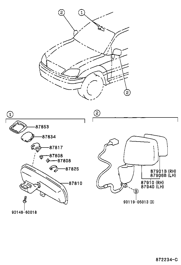 87931-48170 MIRROR SUB-ASSY, OUTER REAR VIEW, RH product image