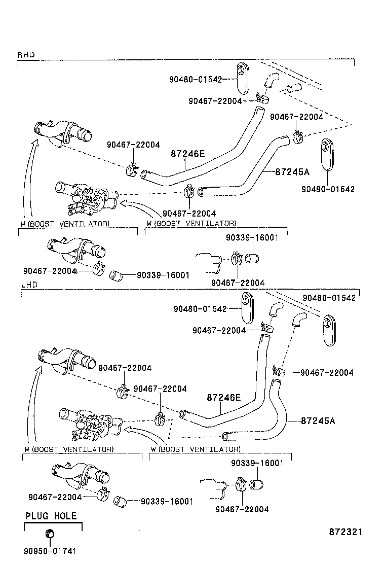 87245-16390 HOSE, HEATER WATER, OUTLET E product image