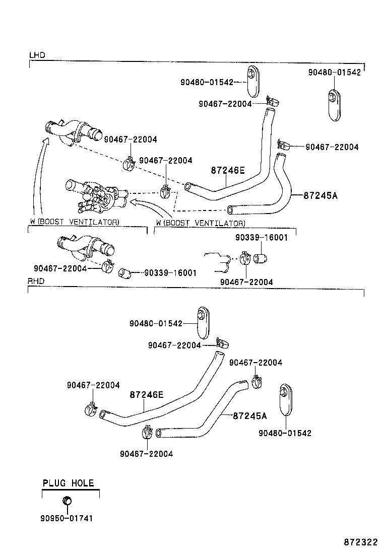 87245-16411 HOSE, HEATER WATER, OUTLET E product image