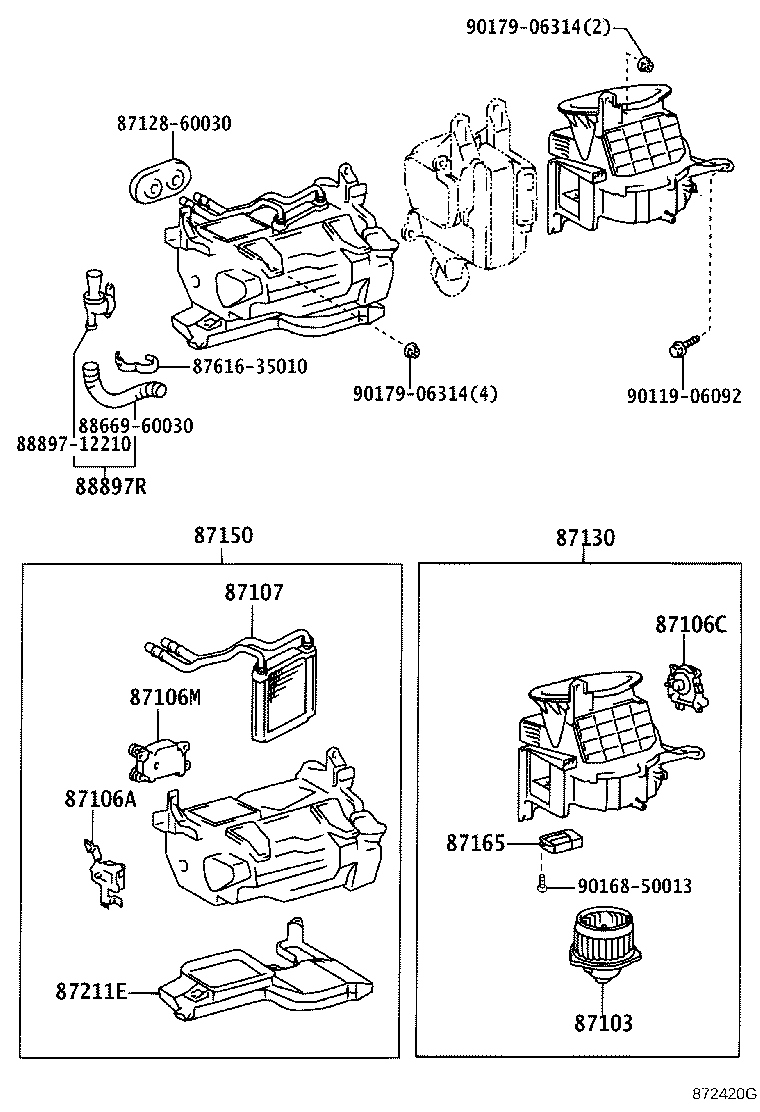 Toyota 87104-60261 MOTOR SUB-ASSY, REAR HEATER BLOWER