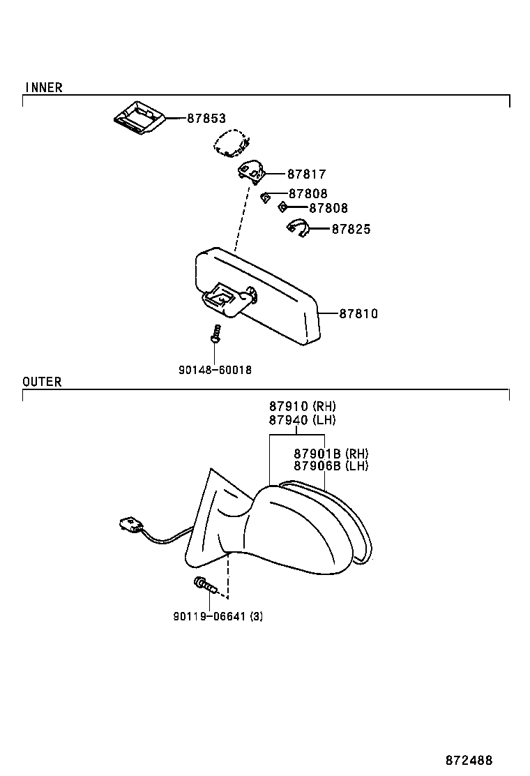 87906-24050 MIRROR SUB-ASSY, OUTER REAR VIEW, LH product image