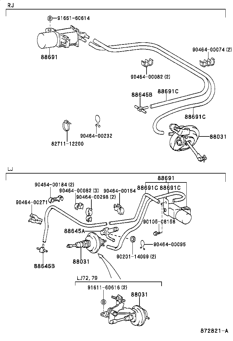 Toyota 88689-60010 HOSE, VACUUM (FOR IDLE UP DEVICE), NO.1