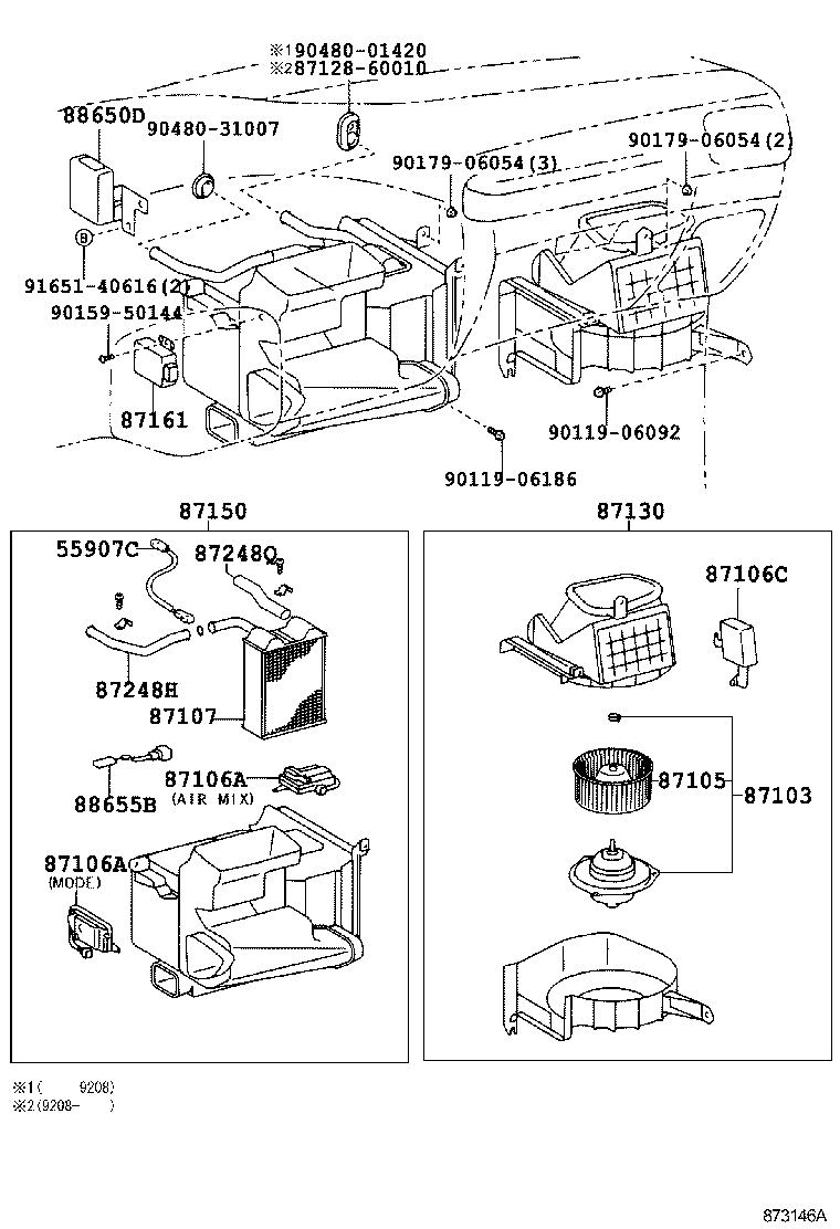87103-60120 MOTOR SUB-ASSY, HEATER BLOWER, W/FAN product image