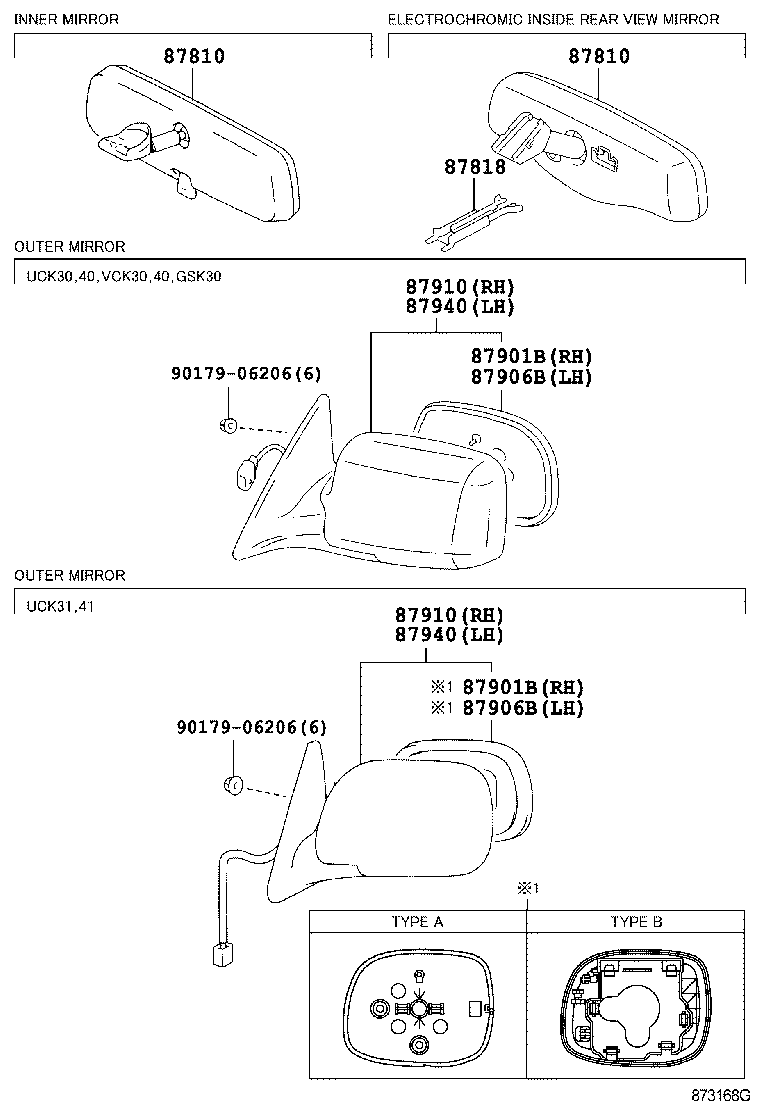 87908-0C090 MIRROR SUB-ASSY, OUTER REAR VIEW, RH product image
