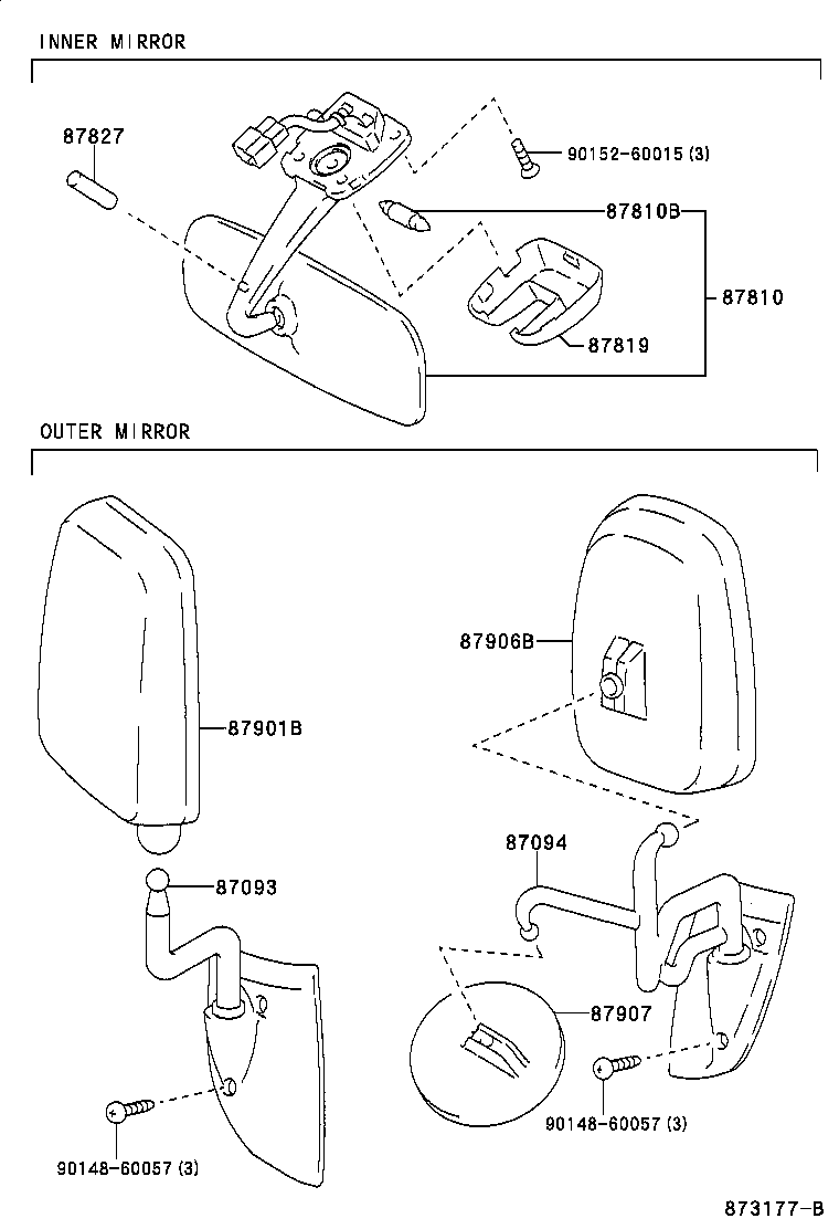 87093-37130 STAY SUB-ASSY, OUTER REAR VIEW MIRROR, UPPER RH product image