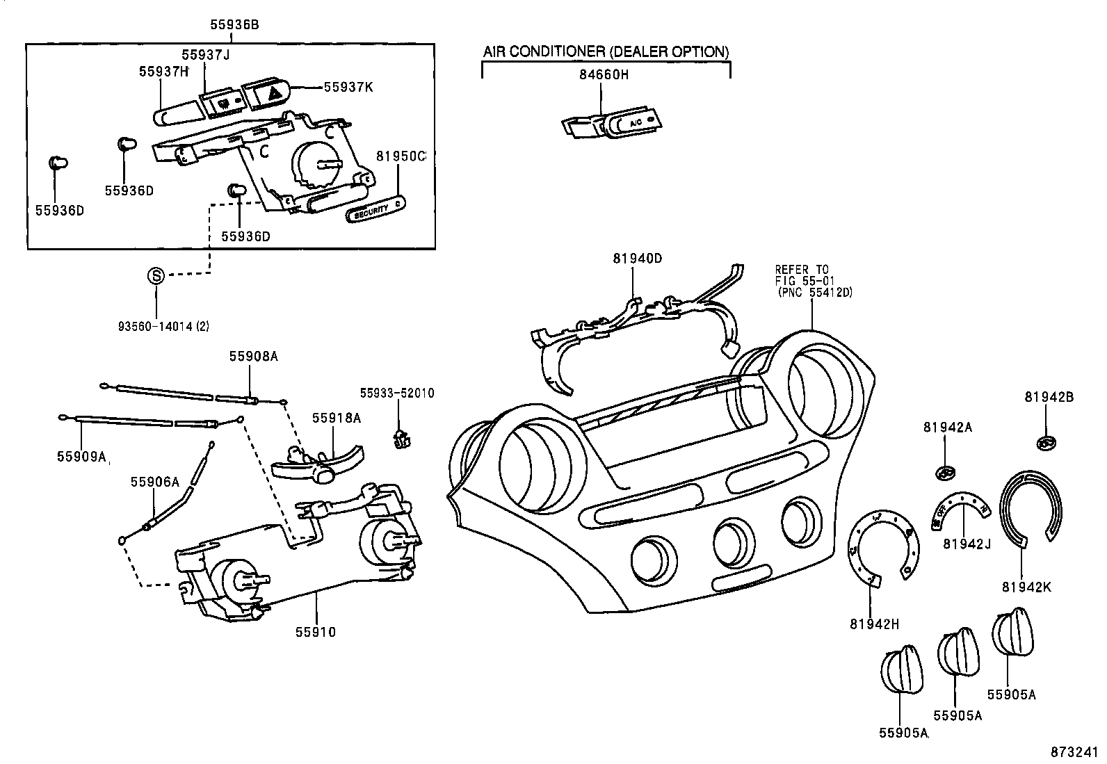 55909-52020 CABLE SUB-ASSY, AIRMIX DAMPER CONTROL product image