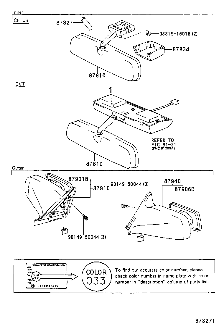 87961-20640 MIRROR SUB-ASSY, OUTER REAR VIEW, LH product image