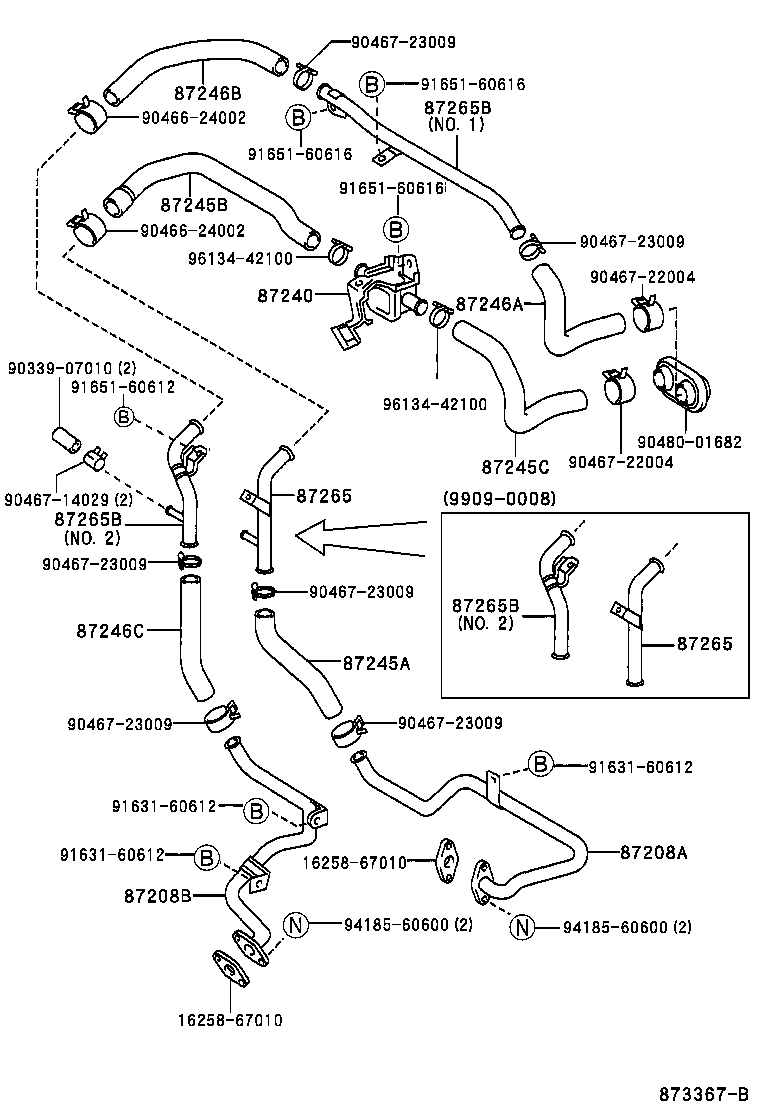 99555-10300 HOSE, REAR HEATER WATER OUTLET, E (TO ENGINE) product image