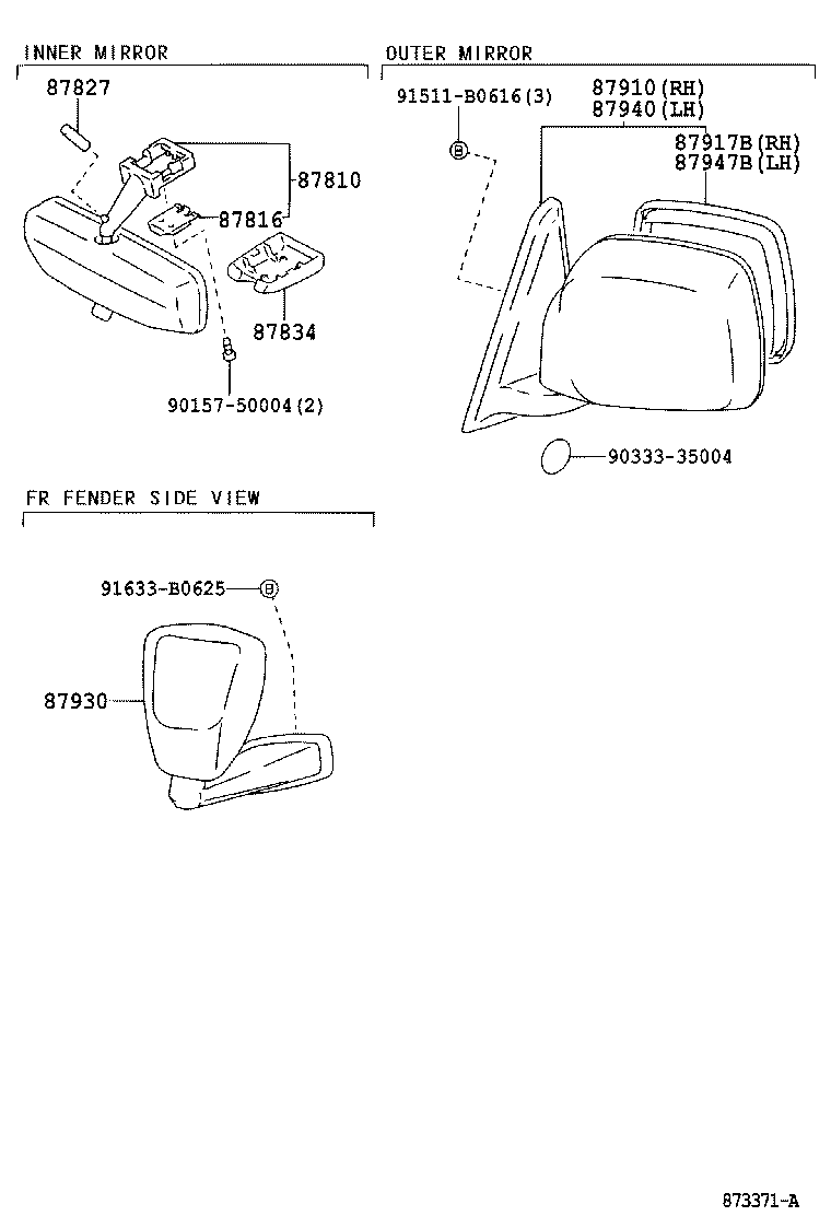87910-60440 MIRROR ASSY, OUTER REAR VIEW, RH product image