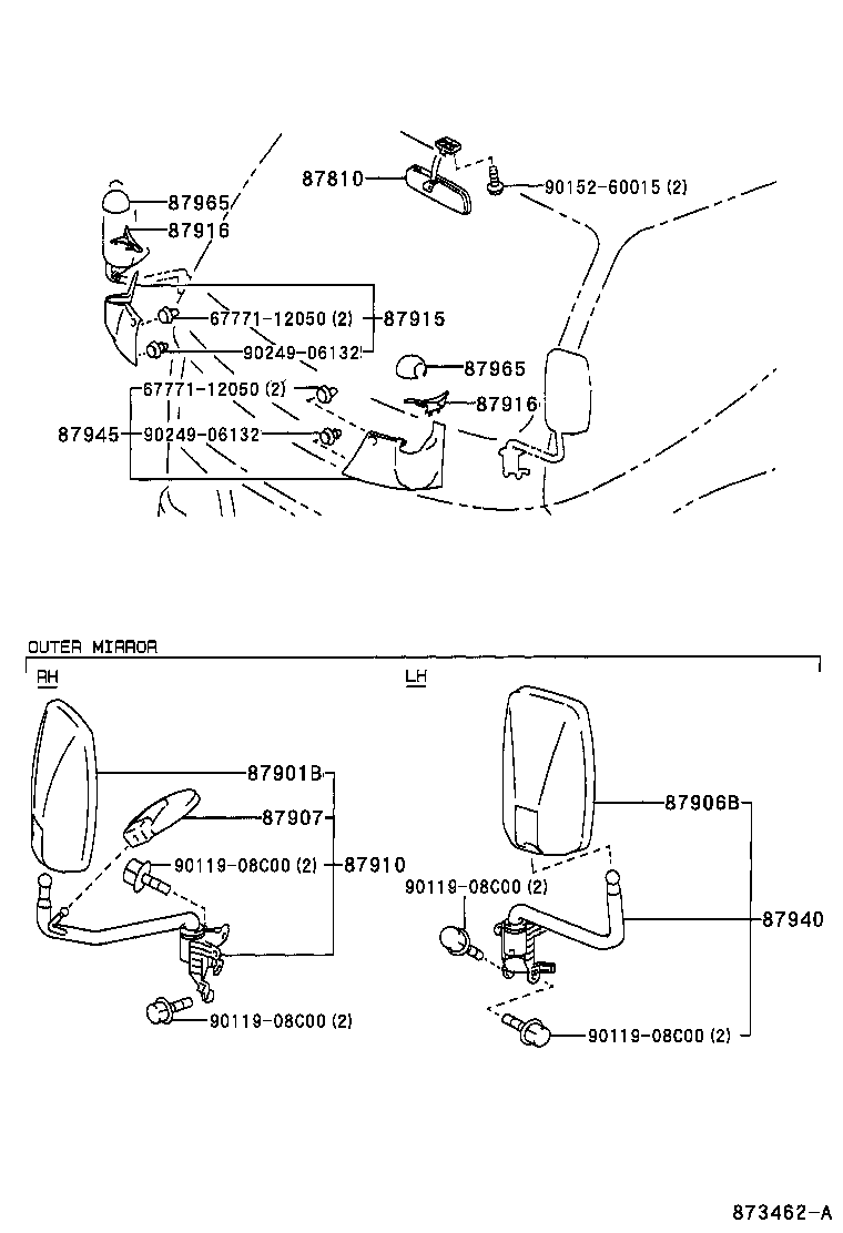 87096-37010 STAY SUB-ASSY, OUTER REAR VIEW MIRROR, LOWER LH product image