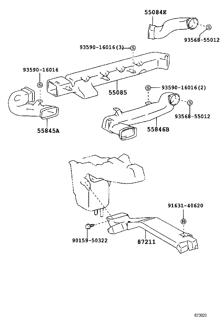 55085-37010 DUCT SUB-ASSY, HEATER TO REGISTER, NO.2 product image