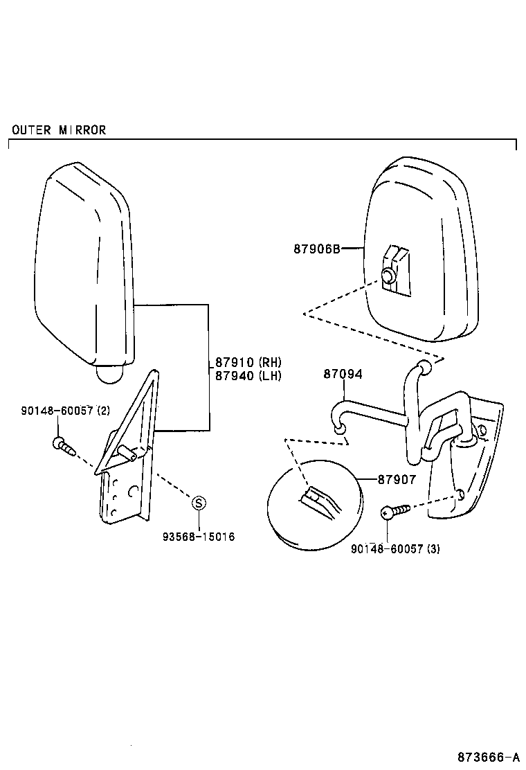 87093-37130 STAY SUB-ASSY, OUTER REAR VIEW MIRROR, UPPER RH product image