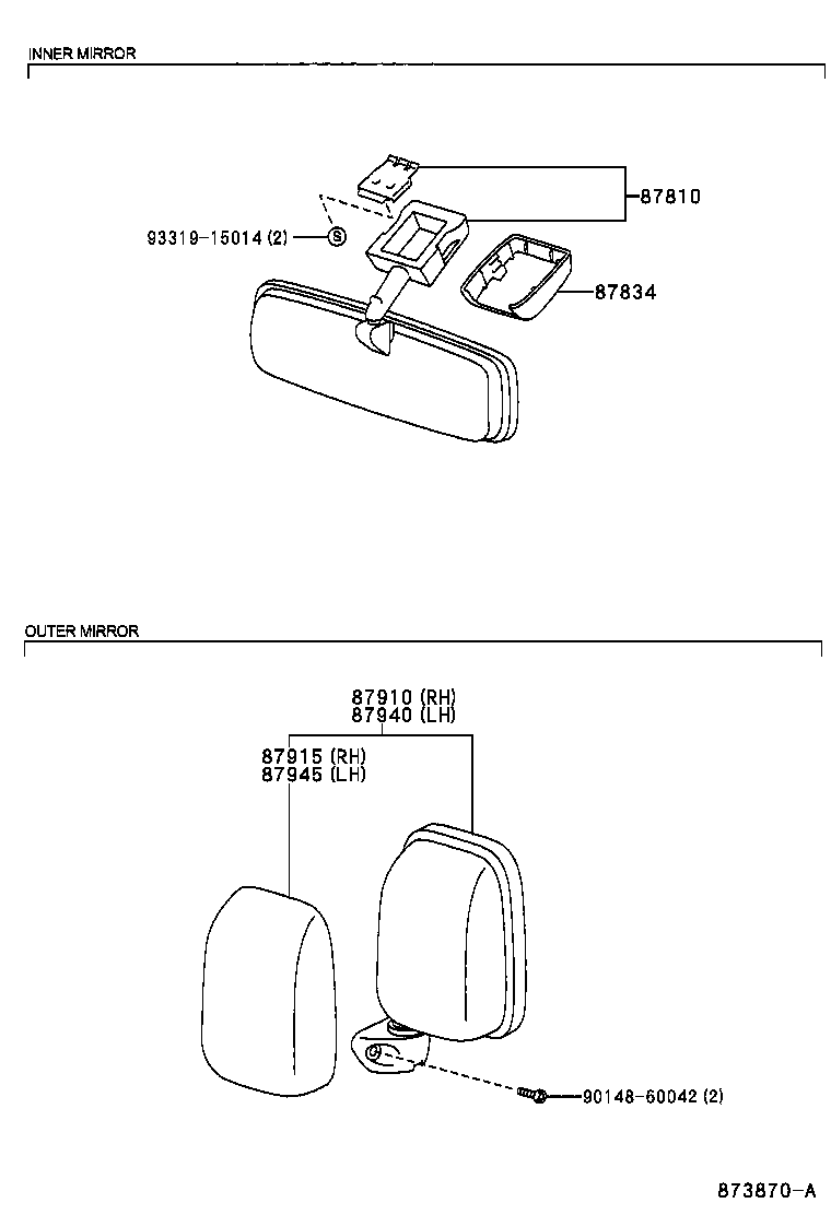 87910-0B070 MIRROR ASSY, OUTER REAR VIEW, RH product image