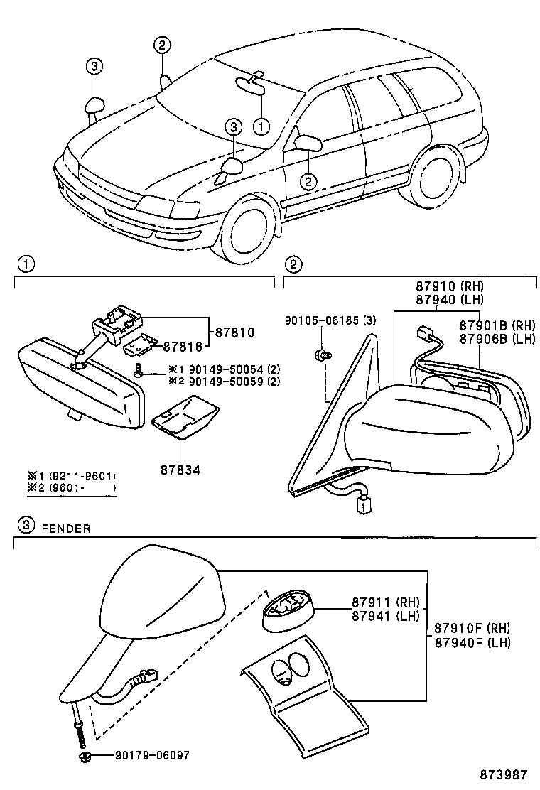 87961-21102 MIRROR SUB-ASSY, OUTER REAR VIEW, LH product image