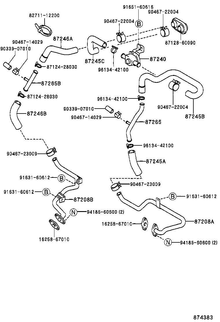 99555-10300 HOSE, REAR HEATER WATER OUTLET, E (TO ENGINE) product image