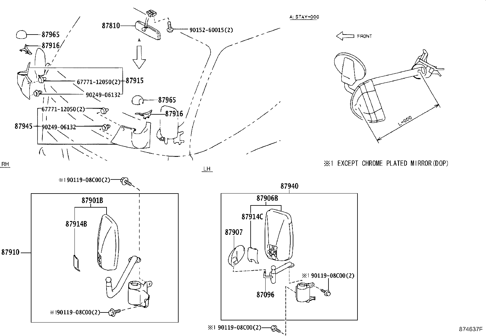 87096-37010 STAY SUB-ASSY, OUTER REAR VIEW MIRROR, LOWER LH product image
