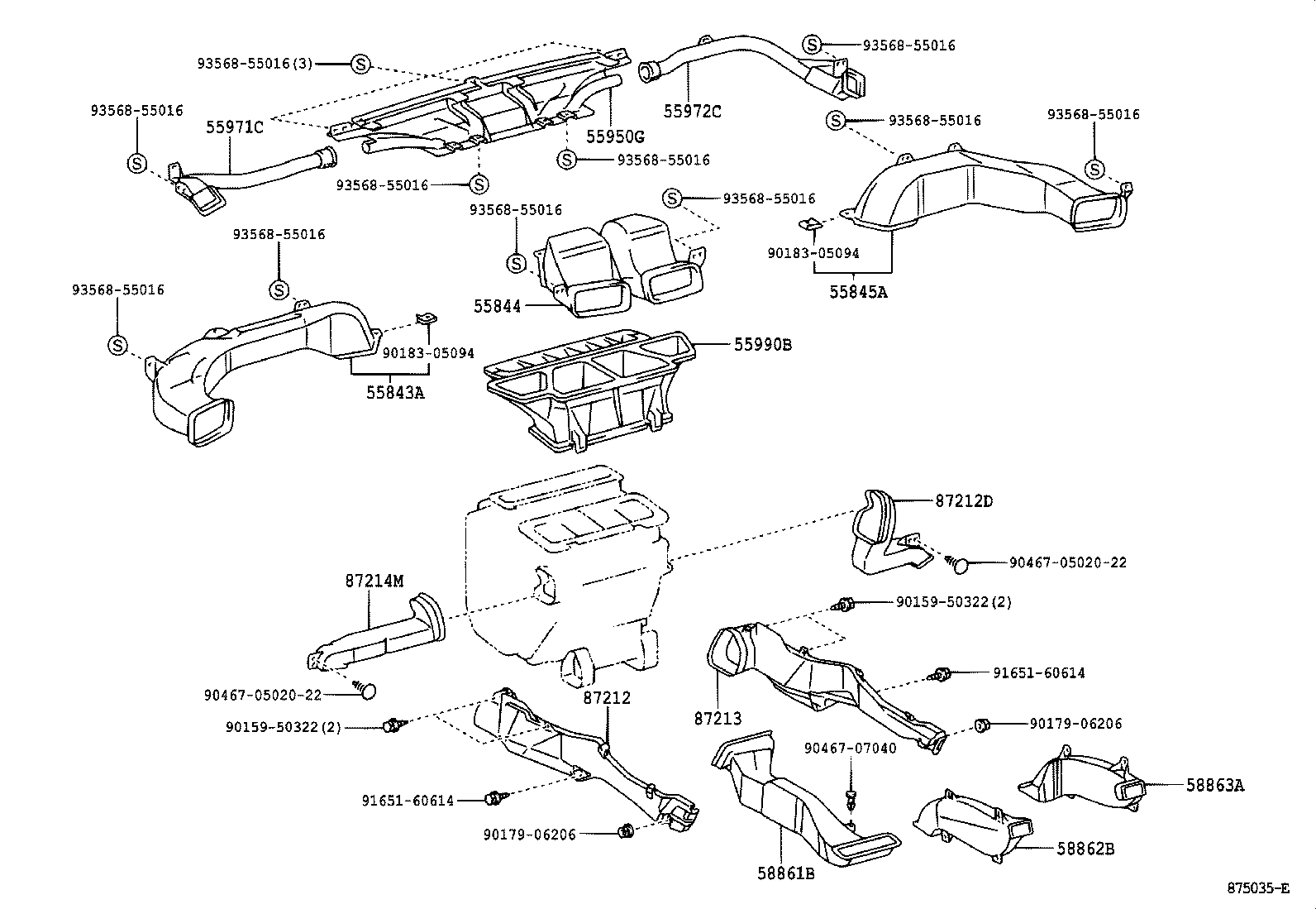 Toyota 55844-33120 DUCT, HEATER TO REGISTER, NO.2