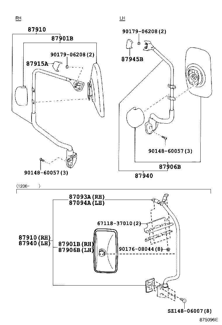 87093-0W080 STAY SUB-ASSY, OUTER REAR VIEW MIRROR, RH product image