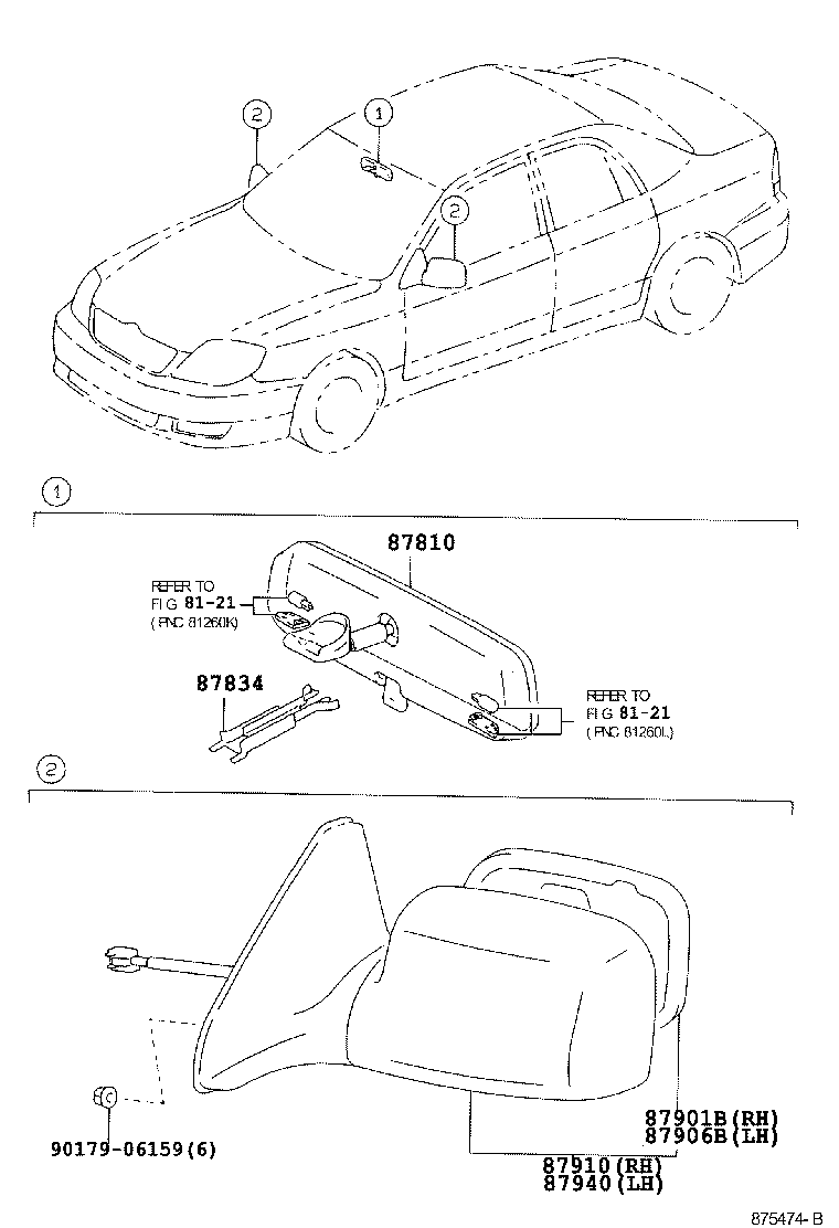 87908-01080 MIRROR SUB-ASSY, OUTER REAR VIEW, RH product image