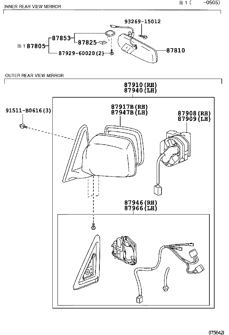 87961-60730 MIRROR, OUTER REAR VIEW, LH product image
